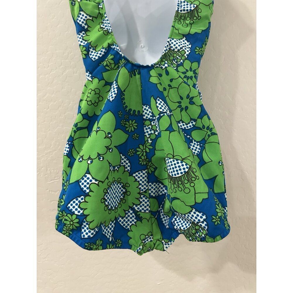 VTG 50s 60s GreenBlue Psychedelic Pinup Style Swimsuit Rockabilly Retro READ S/M - Picture 7 of 14